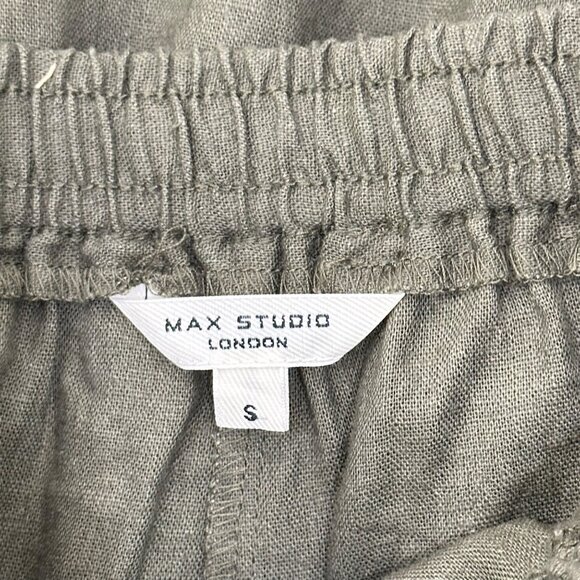 Max Studio London Womens Wide Leg Pants Size S Green Linen Blend Elastic Waist - Picture 3 of 12